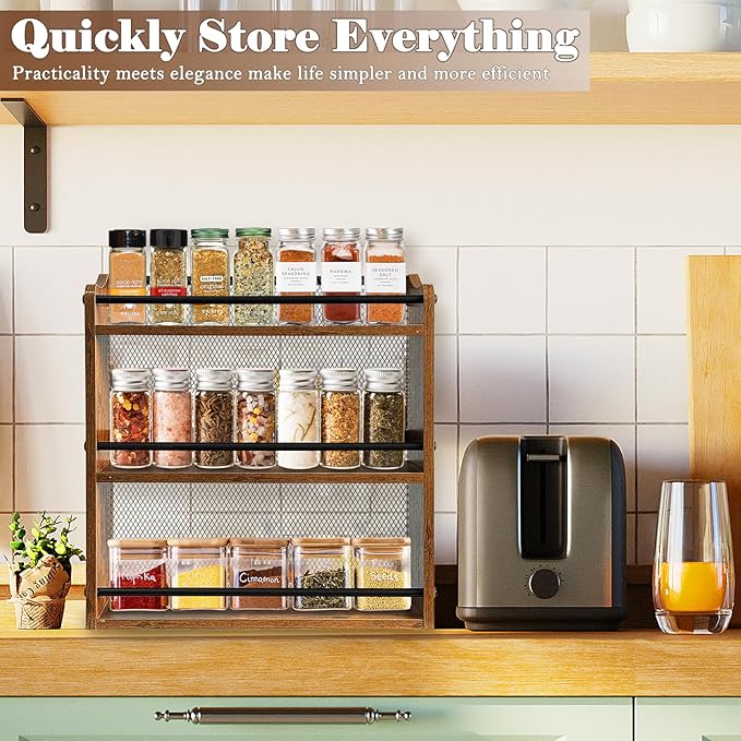 Klxuyuo Spice Rack Wall Mount for Spice Jars & Seasonings, 3 Tier Large Wall Hanging Spice Rack Organizer for Kitchen Cabinet, Pantry Door