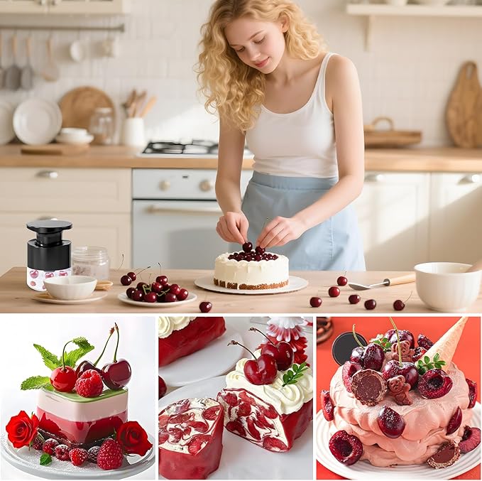 Cherry Pitter, 7-Hole Push-Type Cherry Pitter with Pit Storage Tray, Efficient Pit Removal, Multi-Particle Separator, Fruit Seed Remover Tool (Black)