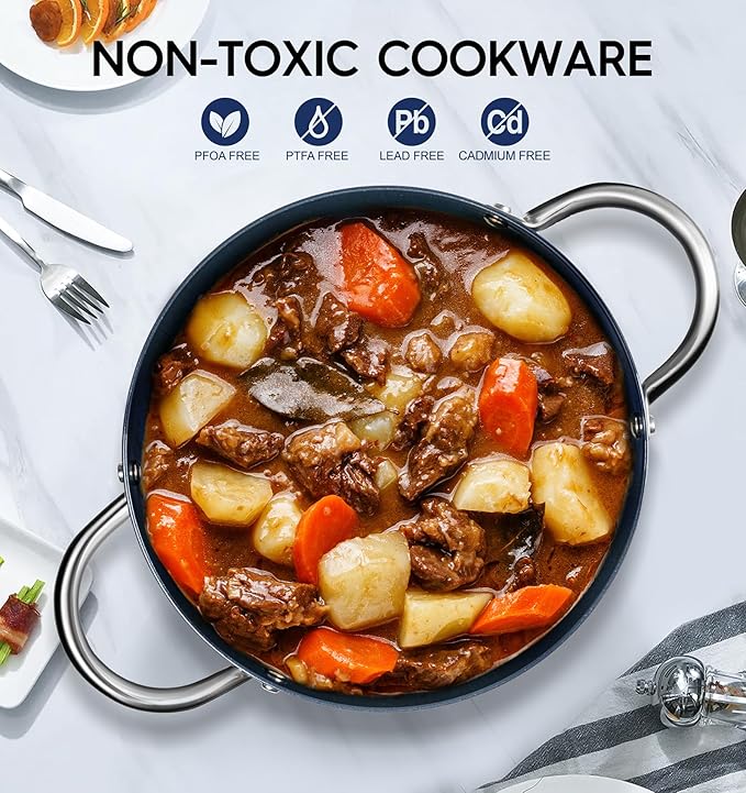 MICHELANGELO 8 Quart Stock Pot with Lid, Non Toxic Cooking Pot, Ceramic Soup Pots with Lid, Non Stick Pot with Stainless Steel Handle, Induction Compatible
