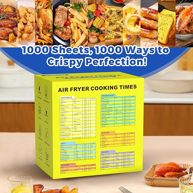 1000 Pcs Air Fryer Paper Liners, 8" Square Air Fryer Liners Disposable, Heavy-Duty Parchment Paper for 5-8 qt Airfryer Basket, Non-Stick & Grease-Proof Baking Liner for Oven Pan