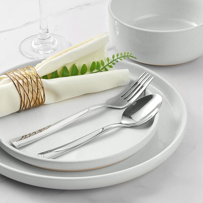 LIANYU 24 Piece Dinnerware Sets for 8, Stoneware Dinner Dishes for Kitchen Dining, Elegant Plates and Bowls Sets, Safe & Healthy Clay, Oven & Dishwasher Safe, Snowy White