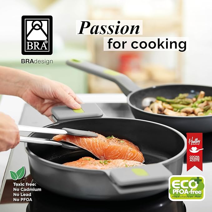 BRA COOKWARE Life Sauce Pan w/Glass Lid | 6.3 inches 1.2 quarts Recycled Cast Aluminum Small Casserole | Ceramic Non-Stick | All Heat Sources Compatible | PFOA Free Sauce Skillet | Soft-Touch Handle