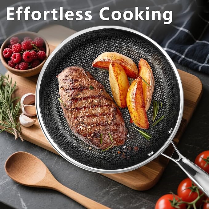11" Non Stick Frying Pans, Stainless Steel Pan, Ceramic Skillet with Stay-Cool Handle, Non Toxic, PFAS PFOA PTFE Free, Dishwasher Safe, Induction, Compatible with All Cooktops