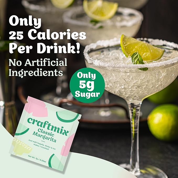 Craftmix Classic Margarita, Makes 12 Drinks, Skinny Margarita Cocktail Mixers - Mocktail Drink Mixers - Made With Real Fruit - Vegan Low-Carb, Low-Sugar, Non-GMO, Dairy Free, Gluten Free, Easy to Mix