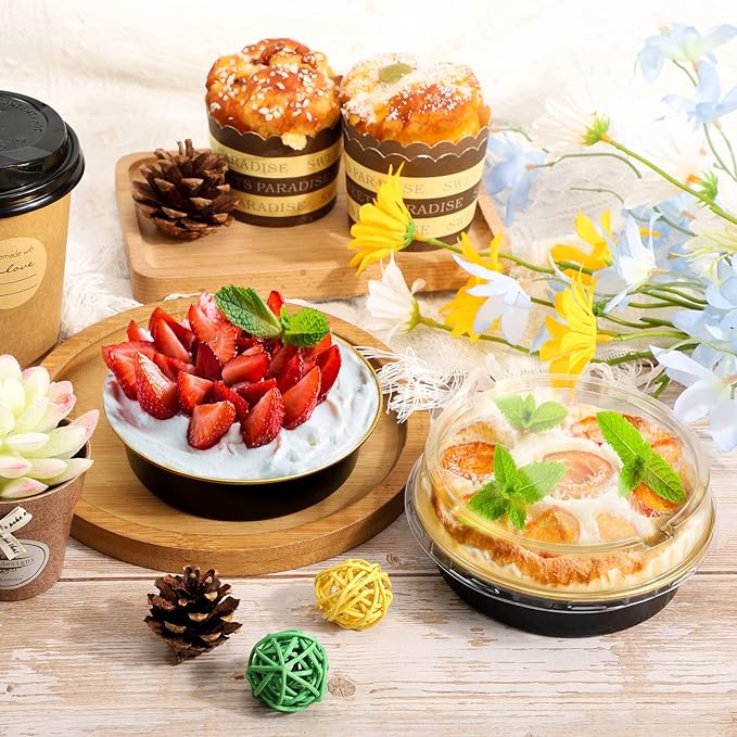 Beasea 20 Pack Cheesecake Pan with Lids, 8 Oz 4 Inch Round Foil Tart Tins Muffin Container with Lids Mini Pie Pans Mini Cake Pan Disposable Tart Pans For Pizza Pie Tart Quiche