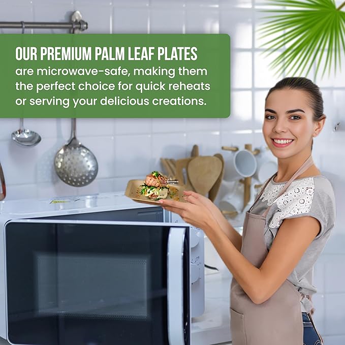 Palm Leaf Plates 10 Inch (50-Pack), Square Bamboo Plates Disposable, Heavy Duty Compostable & Biodegradable Wooden Plates for Party, Catering Events, Weddings, & Dinnerware