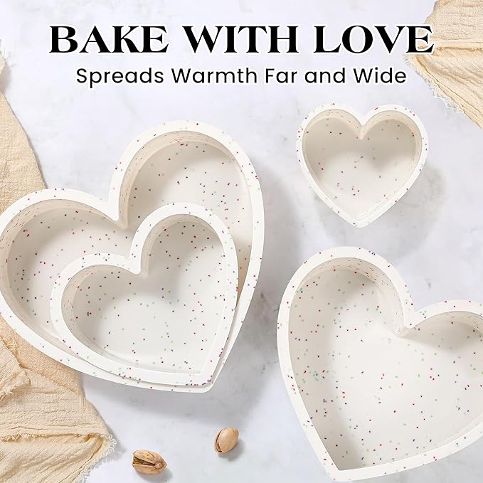 4 Inch Mini Heart Shaped Cake Pans Nonstick Silicone Heart Cake Molds for Baking Set of 2 (Cream)