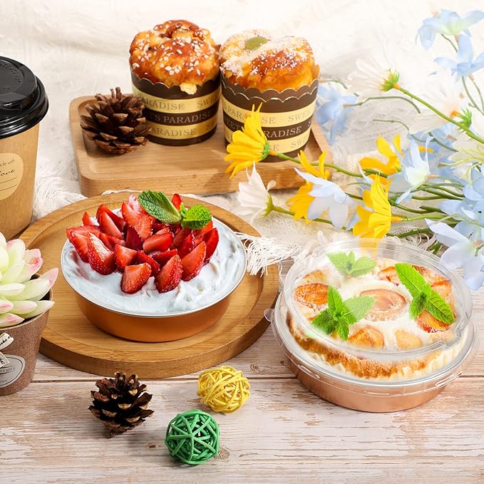 Beasea 20 Pack Mini Pie Pans, 4 Inch Rose Gold Aluminum Foil Tins with Lids, Perfect for Baking, Made of Premium Quality Aluminum, Lightweight and Homemade Friendly