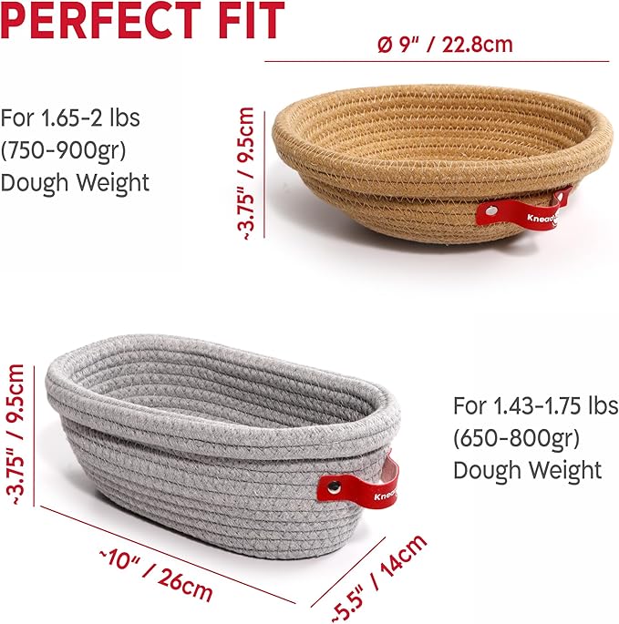Cotton Rope Banneton Bread Proofing Basket Set, Oval & Round Bread Baskets with Liners & Covers for Artisan Bread Baking, Sourdough Bread Baking Supplies