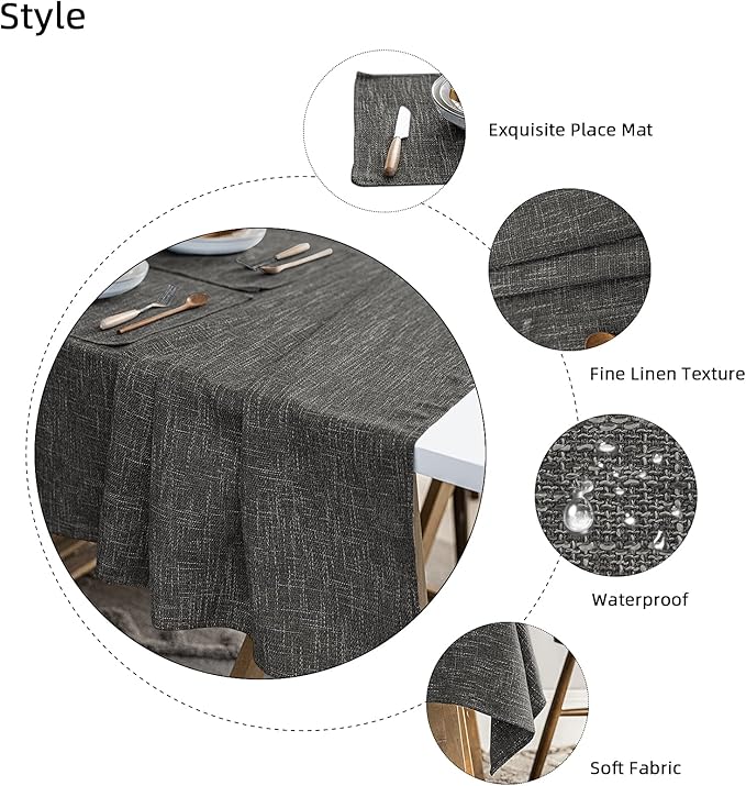 Waterproof Cotton Linen Tablecloths Rectangle Dining Table Cloth, Wipe Clean Indoor & Outdoor Table Cover for Buffet Party and Banquets, Wrinkle Resistant(54"x86") Carbon Black