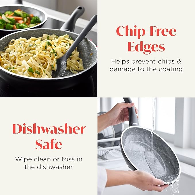 Rigoletto 11” Nonstick Frying Pan Skillet, Made in Italy, Vesuvio Layered Ceramic PFAS-Free Surface, Induction Ready, Dishwasher & Metal Utensil Safe, Granite Finish, Stay-Cool Handle, Black