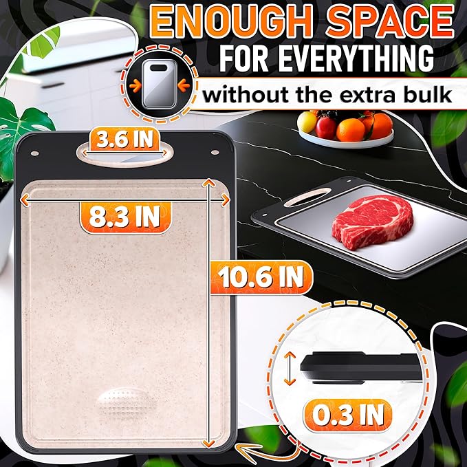 Stainless Steel Cutting Board 16x11 – 304 Stainless Steel Cutting Boards for Kitchen | Easy Grip Handle, Easy to Clean – Double Sided with PP Wheat Straw for Raw Meat, Chopping Fruits & Vegetables