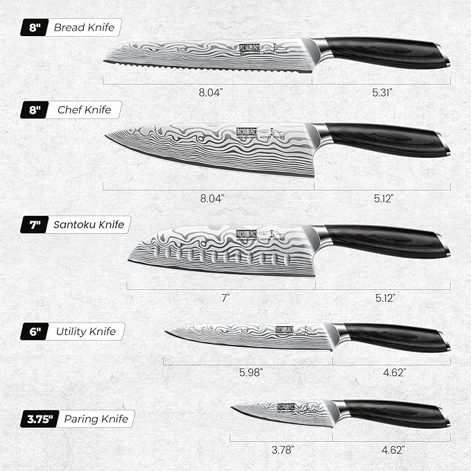 5 Pieces Knife Set, Professional Powder Steel Chef Knife Set, Ultra Sharp Japanese Kitchen Knives Set with Ergonomic Pakkawood Handle
