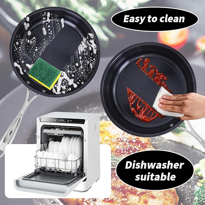 12" Nonstick Ceramic Frying Pan with Lid - PFOA & PTFE-Free, Oven & Broiler-Safe - Thick 2.5mm Four-Layer Construction, Anti-Scalding Handle for All Stovetops (Induction/Gas etc)