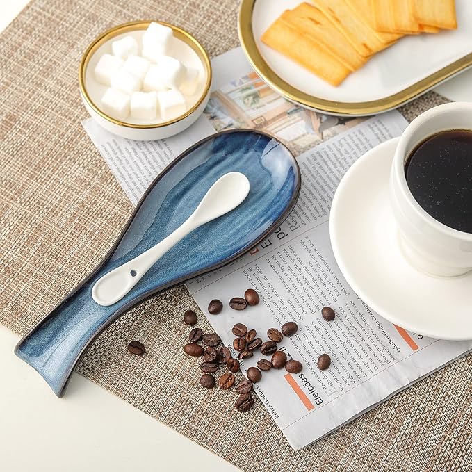 Hasense Ceramic Spoon Rest for Stove Top, Porcelain Spoon Holder for Kitchen Counter Cooking Utensil Home Decor, Navy