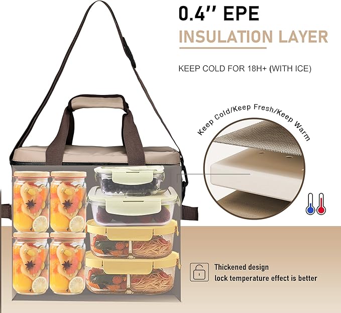 VILLEY Cooler Bag, 30 Cans Insulated Soft Cooler Bag, Large Beach Cooler with Removable Shoulder Strap, Keep Cold/Keep Fresh/Keep Warm, Portable Soft Sided Cooler for Camping Trip Picnic, 20L