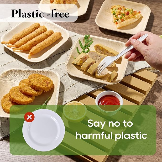 ECOLipak 6 Inch Compostable Palm Leaf Plate Like Bamboo Plate, 100 Pack Disposable Biodegradable Plates Suitable for Party, Dinner
