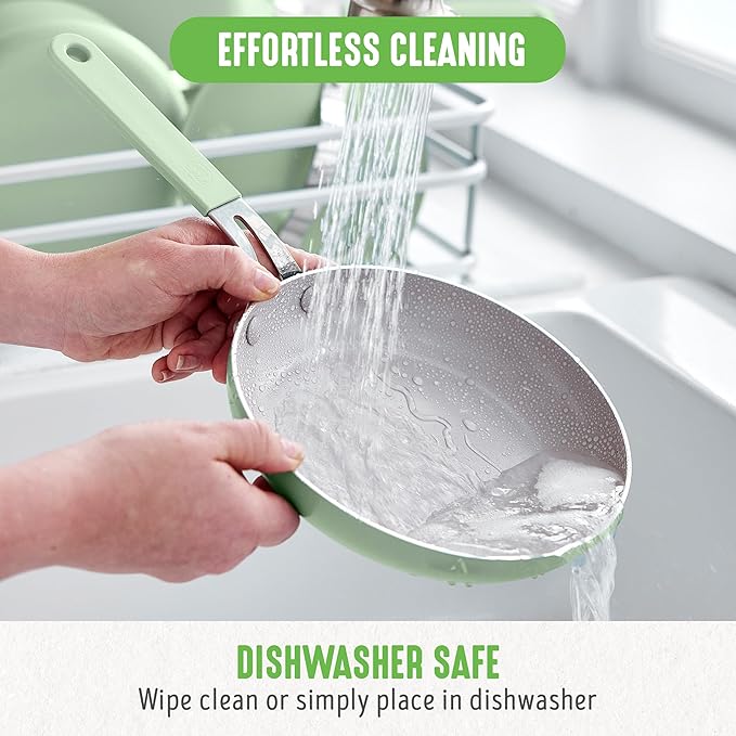 GreenLife 10-Piece Nonstick Ceramic Cookware Set, Lightweight Healthy PFAS-Free Pots & Pans with Lids, Dishwasher & Oven Safe, Durable Body, Silicone Stay-Cool Handles, Easy Release, Sage Green