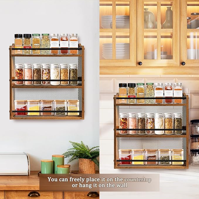 Klxuyuo Spice Rack Wall Mount for Spice Jars & Seasonings, 3 Tier Large Wall Hanging Spice Rack Organizer for Kitchen Cabinet, Pantry Door