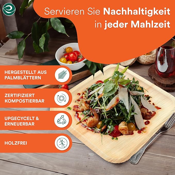 ECO SOUL Compostable 8 Inch Palm Leaf Square Plates (200 Count) Like Bamboo Plates | Biodegradable | Eco-Friendly, Microwave & Oven Safe