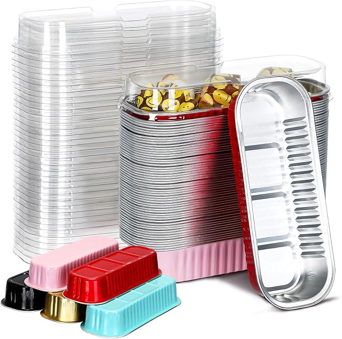 Qunclay 200 Pcs Aluminum Foil Mini Loaf Pans with Lids 6.8 oz Disposable Mini Cake Pan with Lid Rectangle Baking Cups for Fall Halloween Thanksgiving Party Muffin Cheesecake Ramekins (Multicolor)