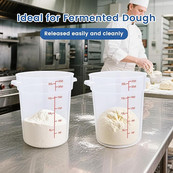 4 Pack 6QT Round Food Storage Containers with Lids, BPA-Free Polypropylene NSF Commercial Food Container, with Labels & Measuring Cup