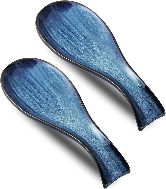 Hasense Ceramic Spoon Rest Set of 2 for Stove Top, Porcelain Spoon Holder for Kitchen Counter Cooking Utensil Home Decor, Kitchen Spatula Holders for Spoons, Ladles and Tongs, Navy