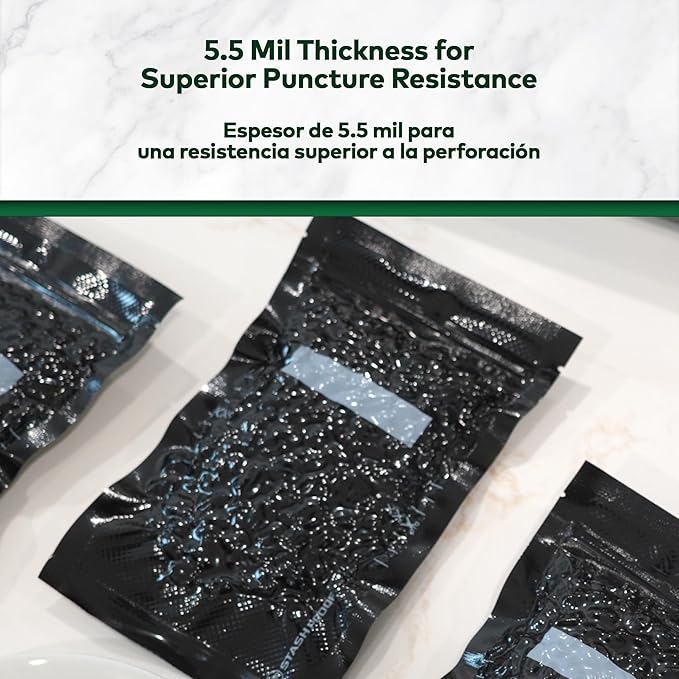 5" x 8" Recloseable Zip Storage Bag (100 Count) 5.5 Mil Durable - BPA Free Commerical Food Grade Reusable Resealable Zipper Vacuum Seal (Black and Black)