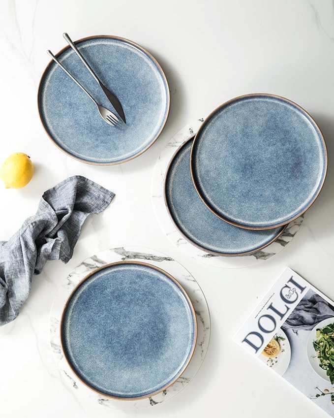 UNICASA Ceramic Large Dinner Plates - 11 Inch Dessert, Salad Plate Set of 4 for Steak, Pasta, Dinnerware Sets, Scratch Resistant - Porcelain Serving Dishes, Dishwasher & Microwave Safe (Blue)