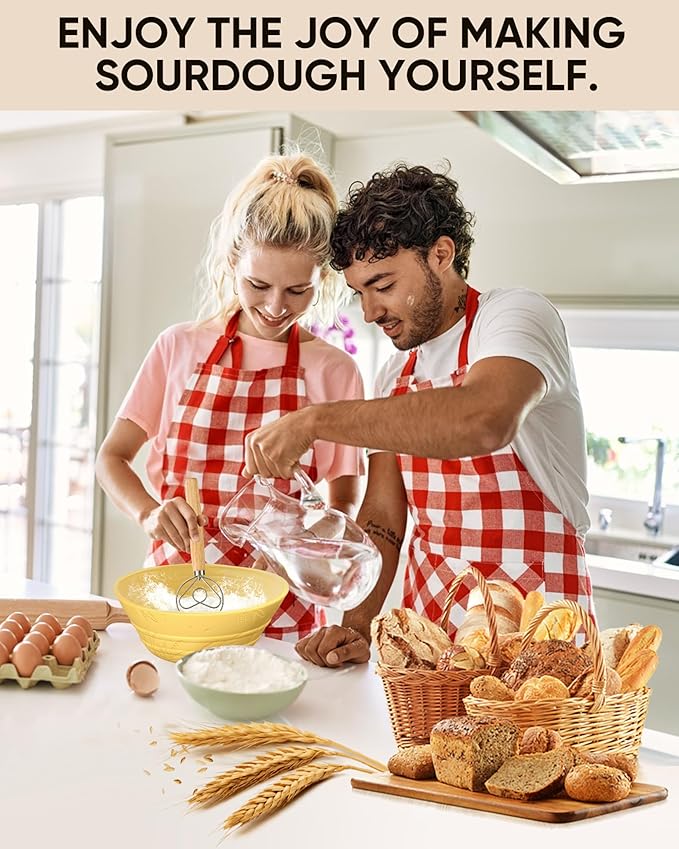 Sourdough Bread Baking Supplies 34 OZ Sourdough starter kit with 2 Bread Proofing Basket - Yellow