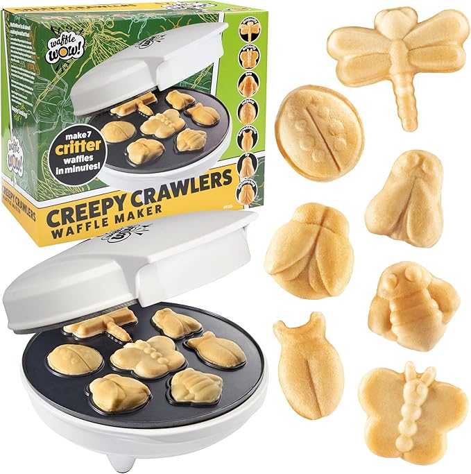 The Original Creepy Crawly Bug Waffle Maker- 7 Fun Different Insect Shaped Pancakes- Includes a Butterfly Lady Bug Bee & More- Electric Nonstick Waffler Iron, Morning Breakfast Treat or Kids Xmas Gift