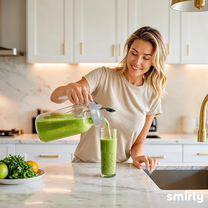 SMIRLY 64 oz Mason Jar Pitcher,Glass Pitcher with Wide Mouth,Water Jug with Double Leak Proof Lid for Iced Coffee,Hot Water,Breast Milk