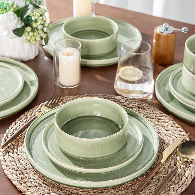 AmorArc Ceramic Dinnerware Sets, Handmade Reactive Glaze Stoneware Plates and Bowls Sets,Highly Chip and Crack Resistant | Dishwasher & Microwave Safe Dishes Set, Service for 6 (18pc)