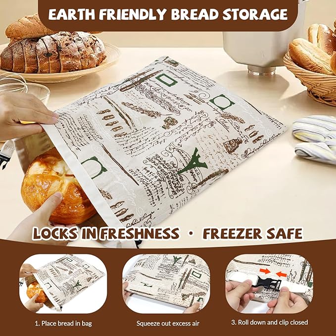 CHENGLIN Beeswax Cotton Bread Bags - Large Reusable Sourdough Storage Bags for Homemade Bread, Baguette & Loaf – Eco-Friendly, Washable, Breathable