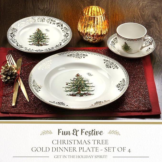 Christmas Tree Gold Dinner Plate (Set of 4)