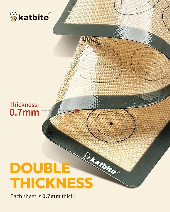 Silicone Baking Mat Set of 5, Katbite Food Grade Non-stick Reusable Cookie Sheet Bakeware Mats for Making Macaron, Cookie, Pizza, Pastry