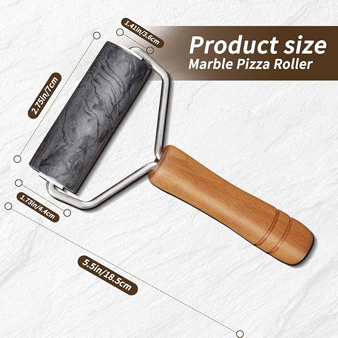 Small Marble Rolling Pin Pizza Roller with Dough Scraper Cutter, Marble Roller Non-Stick T-Type, For Cake Baking Tortilla Fudge Pizza Cookies and Other Kitchen Baking Cooking (Black).
