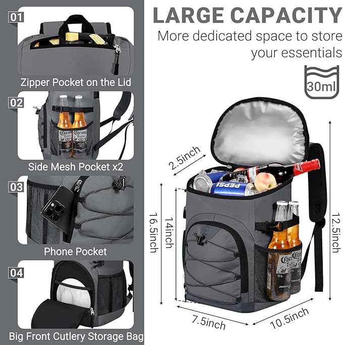 Cooler Backpack, Lightweight and Soft Backpack Cooler for Men Women, Insulated Lunch Bag for Camping Traveling Hiking