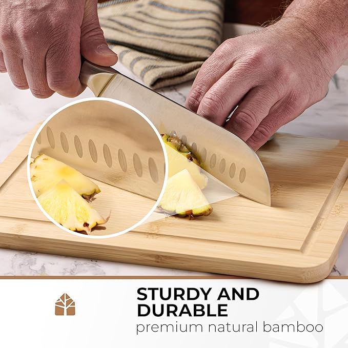 Bamboo Cutting Board Set of 3 with Holder, Light Color, Durable & Eco-Friendly, Perfect for Chopping, Serving, and Food Prep - Wooden Cutting Boards for Kitchen, Wood Cutting Board