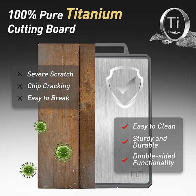 Titanium Cutting Boards for Kitchen Chopping Board with Handle Large Big Small Kitchen Meat Butcher Block 2 in 1 Pure Titanium and Wheat Straw PP Not Wood Bamboo Plastic Silicone Teak Grey/White