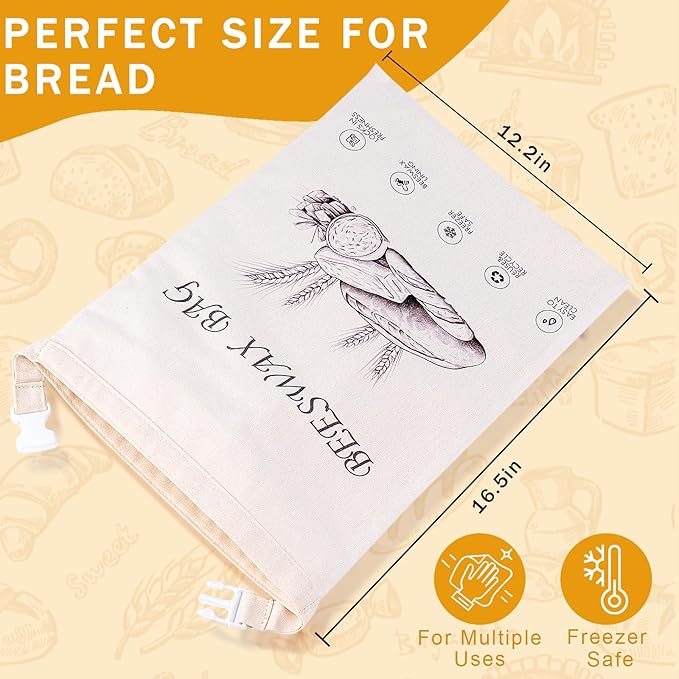 2-Pack Reusable Beeswax Bread Bags for Sourdough & Homemade Bread,Cotton Waxed Bags Keeps Fresh Longer(Ivory Loaf)