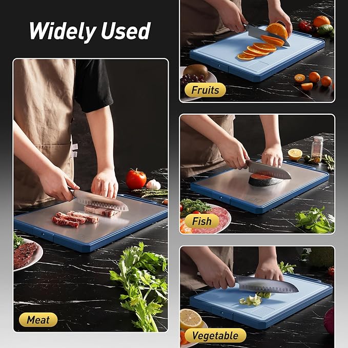 Titanium Cutting Boards for Kitchen Chopping Board with Handle Large Big Small Kitchen Meat Butcher Block Double Sided Pure Titanium and Wheat Straw PP Not Wood Bamboo Plastic Teak Morandi Blue