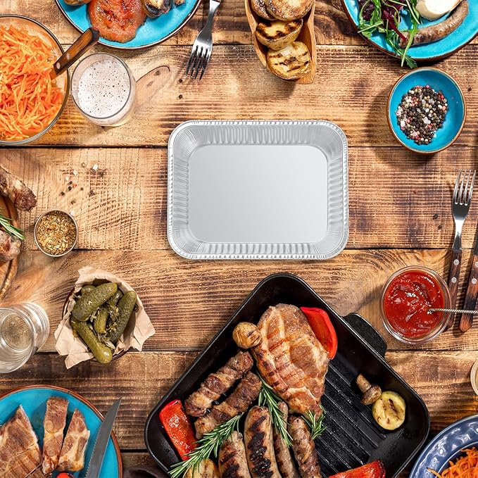WANBAO 100 PACK 8.3"x6.2" Disposable Tin Foil Pans with Lids 2.25LB Aluminum Pans To Go Containers for Cooking, Baking, Catering Party Meal Prep, Take Out, Freeze