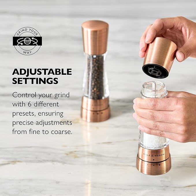 Cole & Mason Derwent Grinder Set - Precision Mechanisms and Sea Salt and Peppercorns Mills - Derwent Salt and Pepper, Copper