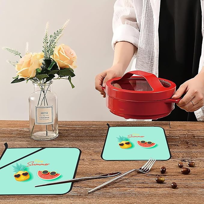 Cute Tropical Fruits Pot Holders Set of 2 Kitchen Heat Resistant Potholders for Microwave Cooking Baking Oven End Dishes and BBQ Gifts for Women