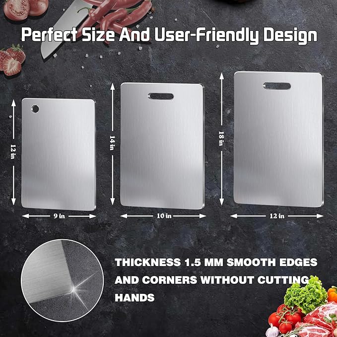 Titanium Cutting Boards For Kitchen, 3Pcs 100% Pure Cut Titanium Cutting Board, Food Grade Quality,Easy To Clean And Will Not Absorb Odors, Suitable For Kitchen Or Outdoor Camping
