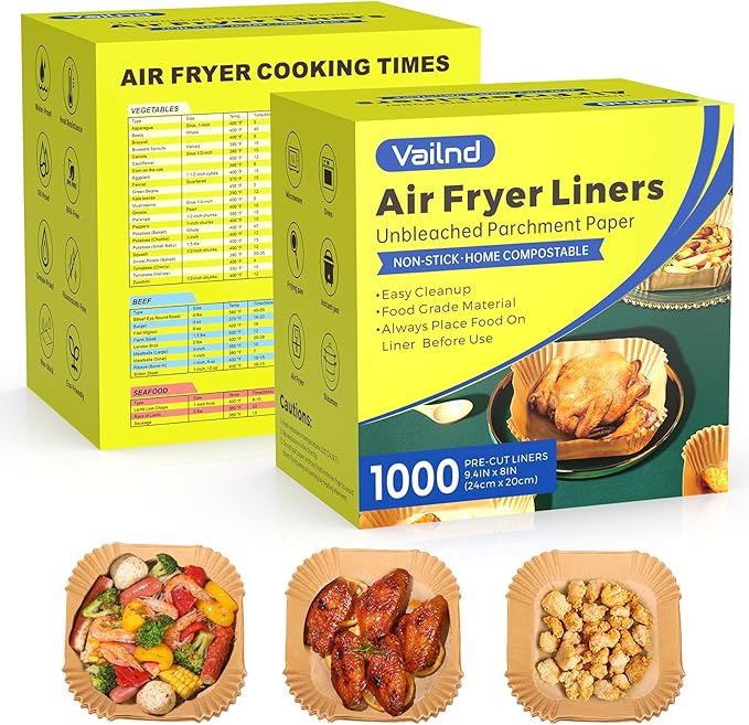 1000 Pcs Air Fryer Paper Liners, 8" Square Air Fryer Liners Disposable, Heavy-Duty Parchment Paper for 5-8 qt Airfryer Basket, Non-Stick & Grease-Proof Baking Liner for Oven Pan