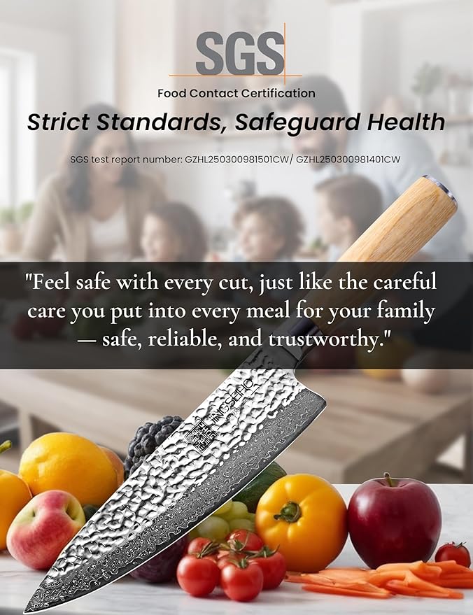 Damascus Kitchen Knife - VG-10 67-Layer Genuine Damascus Chef Knife, SGS Lab-Verified Sharpness & Edge Retention, Ergonomic Balanced Handle, Ideal for Home Use & Gifting