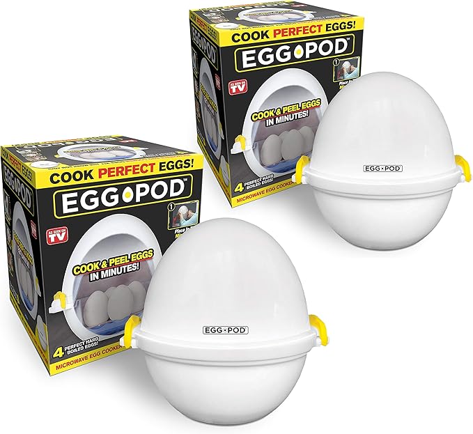 EGG POD by Emson Microwave Hardboiled Egg Maker, Cooker, Boiler & Steamer, 4 Perfectly-Cooked Hard boiled Eggs in Under 9 minutes, Dishwasher Safe, Airtight and Warp Proof As Seen On TV Set of 2…