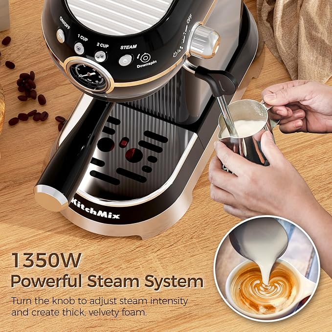 Expressions 20 Bar Espresso Machine with Milk Frother, Coffee Maker for Latte and Cappuccino, Removable Water Tank (Glossy drak)